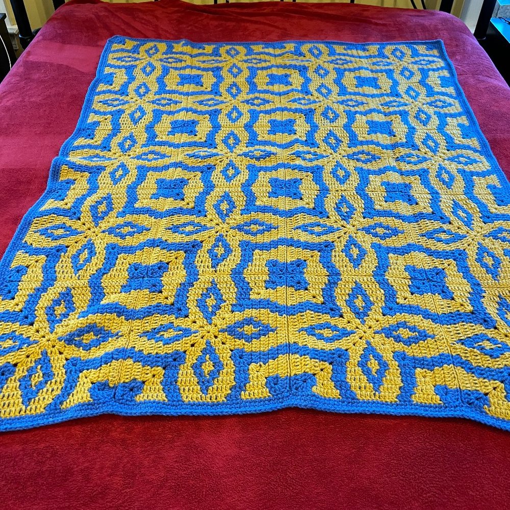 Handcrafted, new Blue Gold Lap, Small Blanket, Sofa, Chair, Twin Bed Afg…